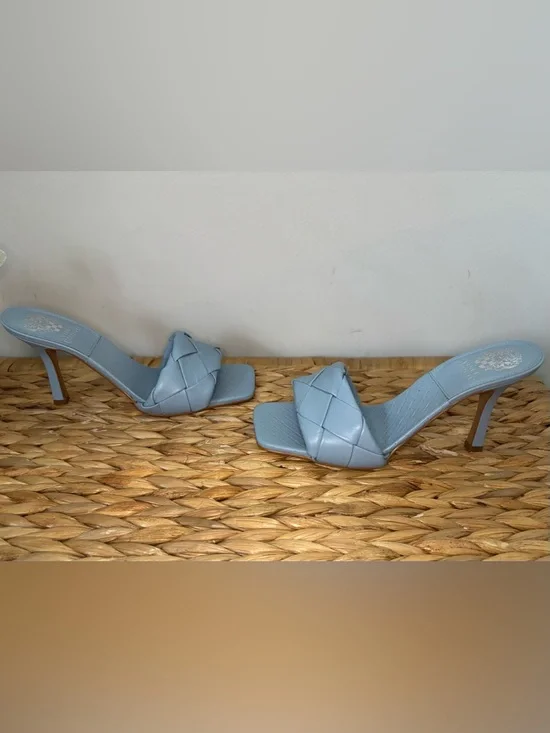 Vince Camuto Light Blue Woven Slide Heels - Picture 12 of 15